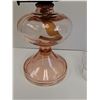 Image 4 : Antique Pink Depression Glass Kerosene/Oil Lamp Base w/Hurricane Glass Shade - 17" x 6"