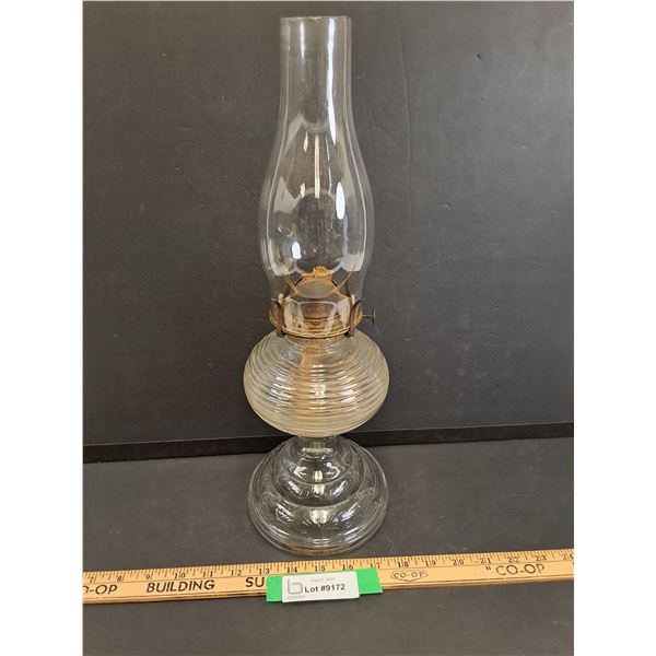 Antique Beehive Pattern Kerosene/Oil Lamp & Hurricane Glass Shade - 17" x 6"