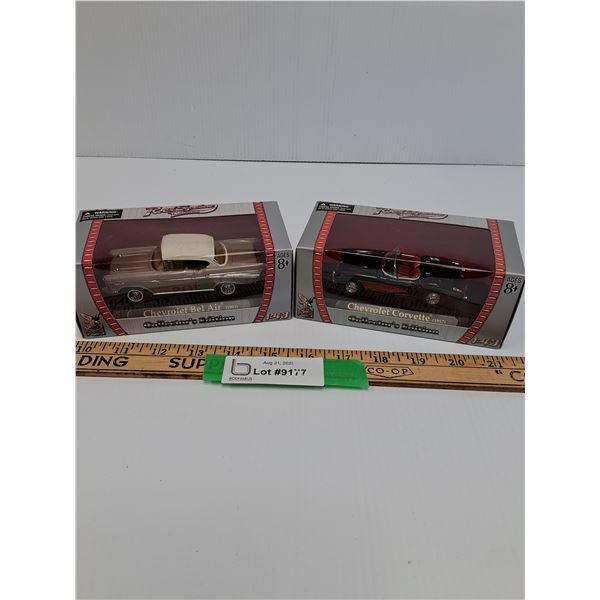 (2) Die Cast Vehicle Models: 1957 Chevy Bel-Air & 1957 Chevy Corvette - 1:43 Scale
