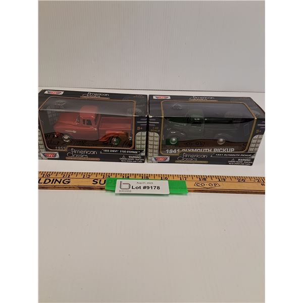 (2) Die Cast Vehicle Models: 1955 Chevy Stepside Pickup & 1941 Plymouth Pickup - 1:43 Scale