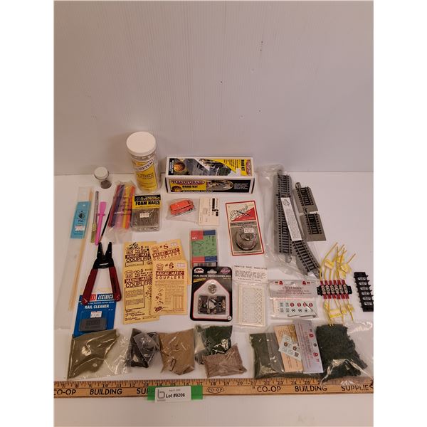 Model Train Supplies Lot: Electrical Connections, Foam Nails, Tracks, Road Kit, Grass & Gravel Kits