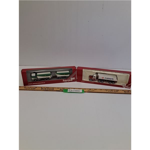 (2) Die Cast Models Vehicles: Arne's Gravel Truck & BP Semi w/Trailers Set in Boxes - 1:87 Scale