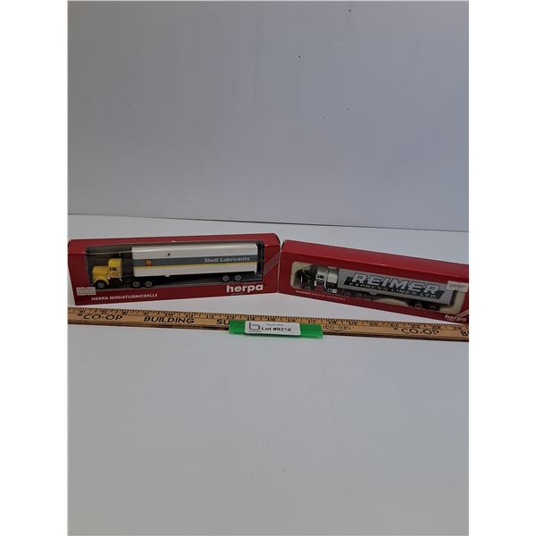 (2) Die Cast Models Vehicles: Shell Semi w/Trailers & Reimer Semi w/Trailer in Boxes - 1:87 Scale