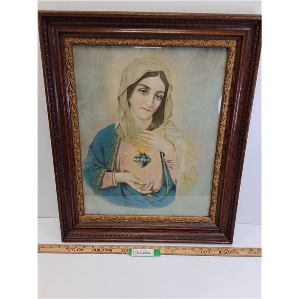 # Religious Immaculate Heart of Mother Mary Print in Wood Frame - 21" x 25"
