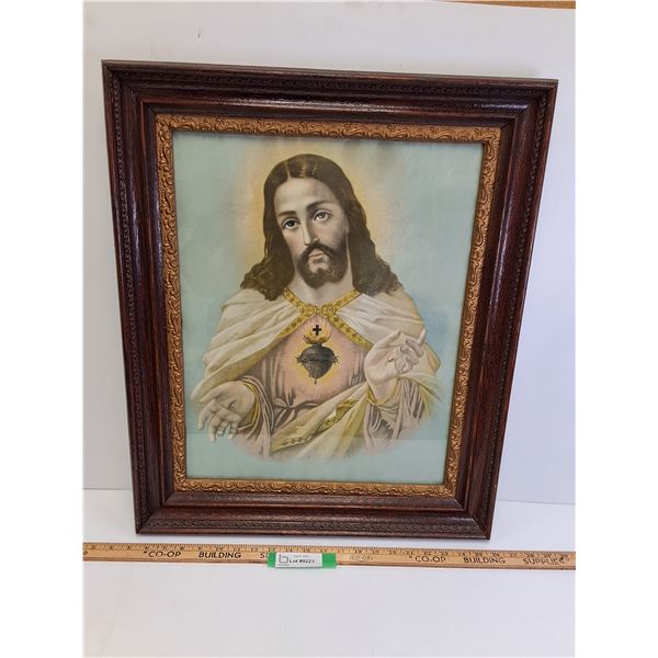 # Religious Scared Heart of Jesus Picture in Wood Frame - 21" x 25"