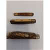 Image 2 : (3) Pocket Knives: Antler, Bone & Wood Handles - Assorted Sizes