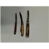 Image 3 : (3) Pocket Knives: Antler, Bone & Wood Handles - Assorted Sizes