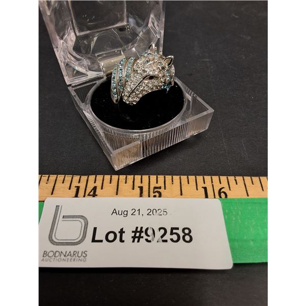 ^ Parklane "Hot To Trot" Blue & Clear Crystal Horse Ring - Size 10 - w/Case