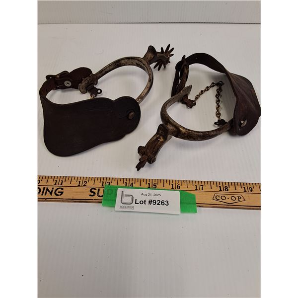 Pair of Antique (100+ Year Old) Leather & Metal Spurs for Cowboy Boots