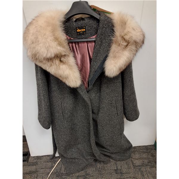 #Electre Women's Wool & Fur Collar Dress Coat - Approx Size Large