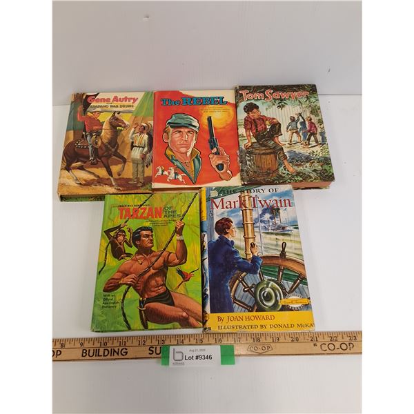 (5) Vintage Novels: Gene Autry, Tarzan, Tom Sawyer, The Rebel, Mark Twain