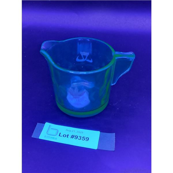Vintage Uranium Depression Glass Creamer - Elegant Fused Etched Pattern - 3" x 3"