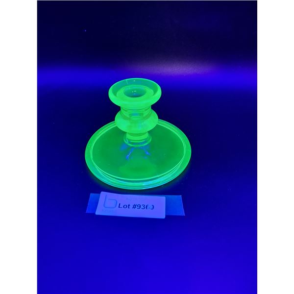 Vintage Vaseline Green Depression Glass Candle Holder - 3.5" x 5"