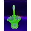 Image 3 : Vintage Uranium Glass Bridal Basket w/Twisted Handle - 8" x 5" x 3"