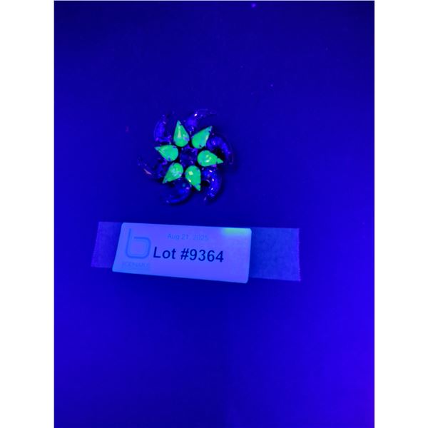 Vintage Spiral Patterned Uranium & Colored Jeweled Brooch Jewelry- 2" Diameter