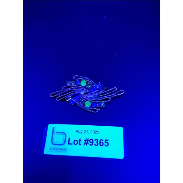 Vintage Spiral Patterned Uranium & Multi Colored Jeweled Brooch Jewelry - 3" x 1.5"