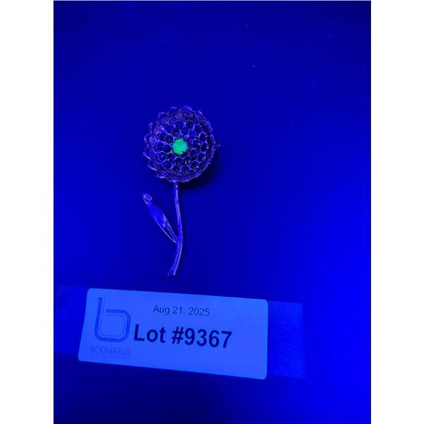 Vintage Flower Patterned Uranium & Colored Jeweled Brooch Jewelry - 3" x 1.5"
