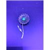 Image 2 : Vintage Flower Patterned Uranium & Colored Jeweled Brooch Jewelry - 3" x 1.5"