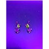 Image 2 : Vintage Floral Patterned Uranium & Colored Jeweled Clip-On Earring Jewelry - 1.5" Long