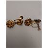 Image 3 : Vintage Floral Patterned Uranium & Colored Jeweled Clip-On Earring Jewelry - 1.5" Long