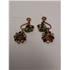 Image 4 : Vintage Floral Patterned Uranium & Colored Jeweled Clip-On Earring Jewelry - 1.5" Long