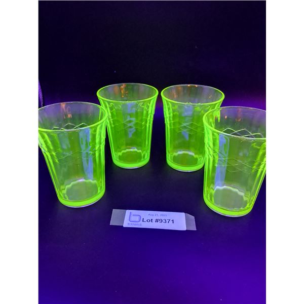 (4) Vintage Hazel Atlas Uranium Glass Cups - 4" Tall