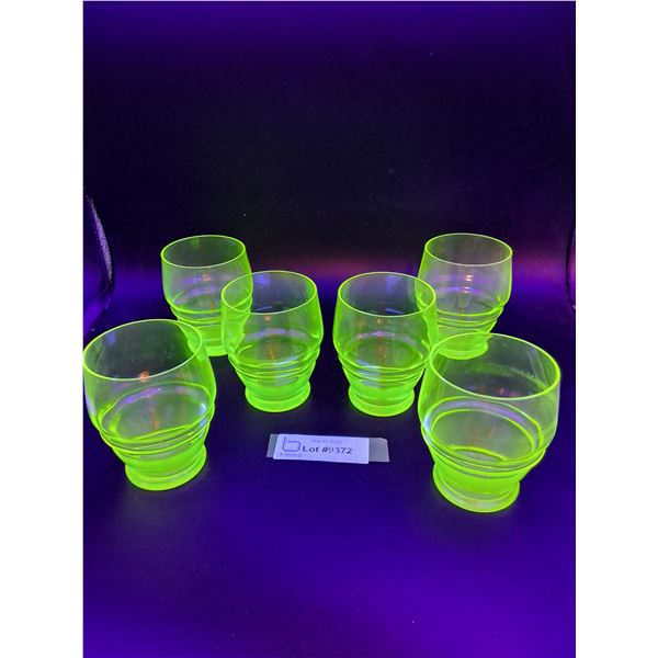 (6) Vintage Uranium Glass Liqueur Glasses Set - 4" Tall