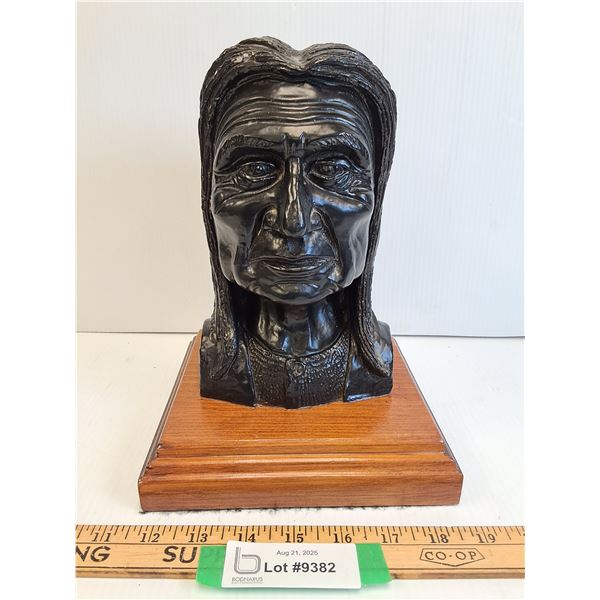 # Indigenous Man Bust Statue by Artist J.A. Mulligan - 2/50 - 10" x 7" x 7.5"