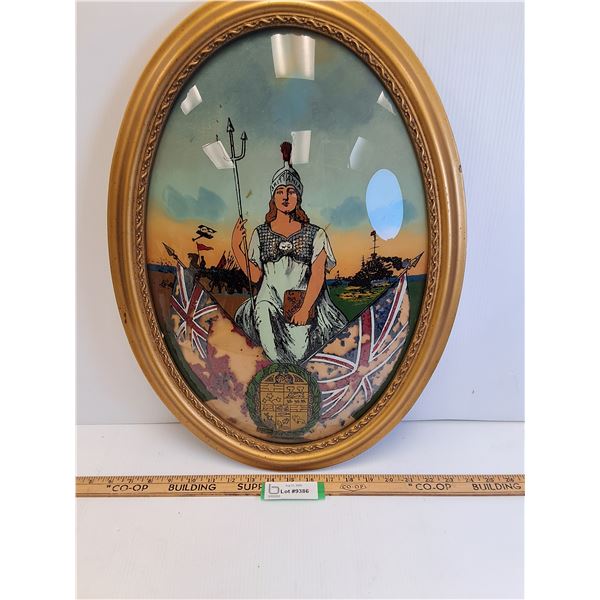 Vintage Curved Glass Hand Painted Brittania Picture - 16" x 22"