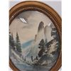 Image 2 : Vintage Curved Glass Hand Painted Mountain Scene Picture - 16" x 22"