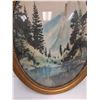 Image 3 : Vintage Curved Glass Hand Painted Mountain Scene Picture - 16" x 22"