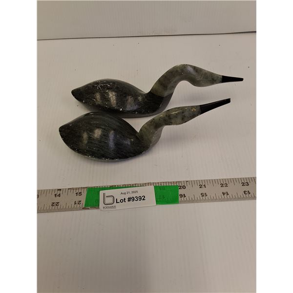 (2) Soapstone Loon Figurines Up to 9.5" Long