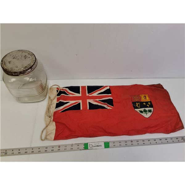 Canadian Red Ensign Flag 24" x 11" & Glass Jar 8" Tall