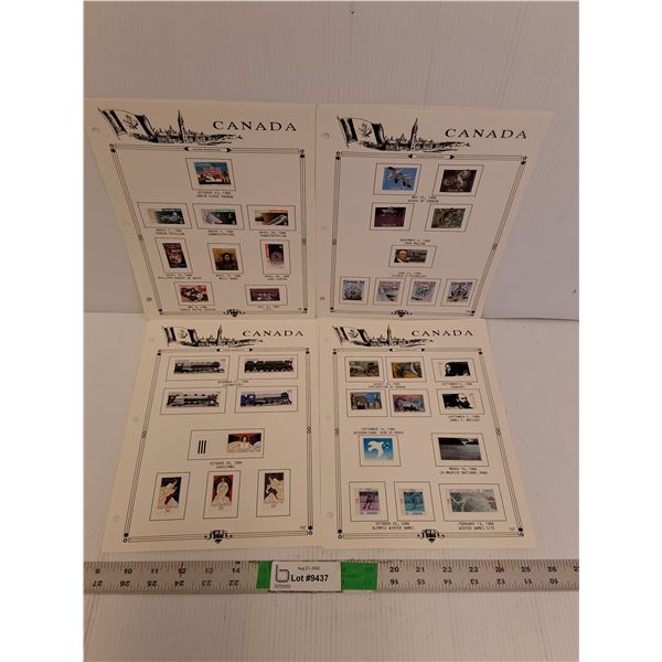 (4) Pages of 1980s Uncirculated Canadian Collector Stamps- Locomotives, Misc.