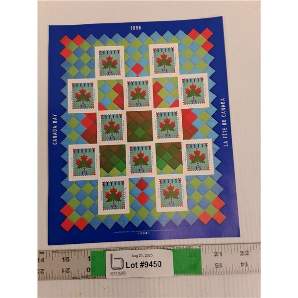 Page of 1996 Uncirculated Canada Day Stamps