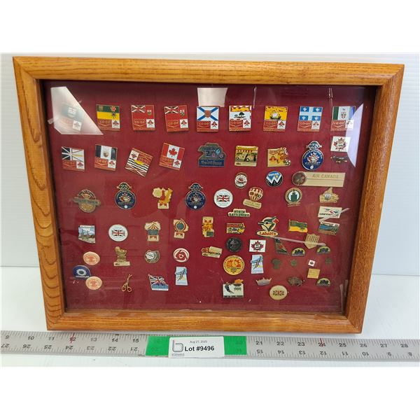 Assorted Framed Pins- Co-op, Air Canada, Greyhound, Misc. 15" x 12"