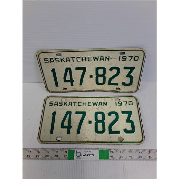 (2) 1970 Saskatchewan License Plates