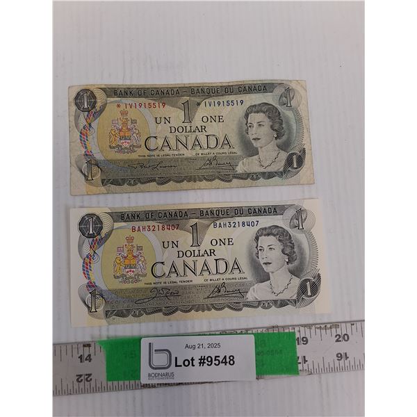 (2) Canadian One Dollar Bills- 1973