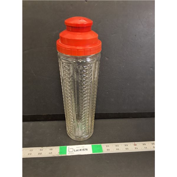 Vintage Glass Cocktail Mixer 12" Tall with Drink Recipes- Has Crack