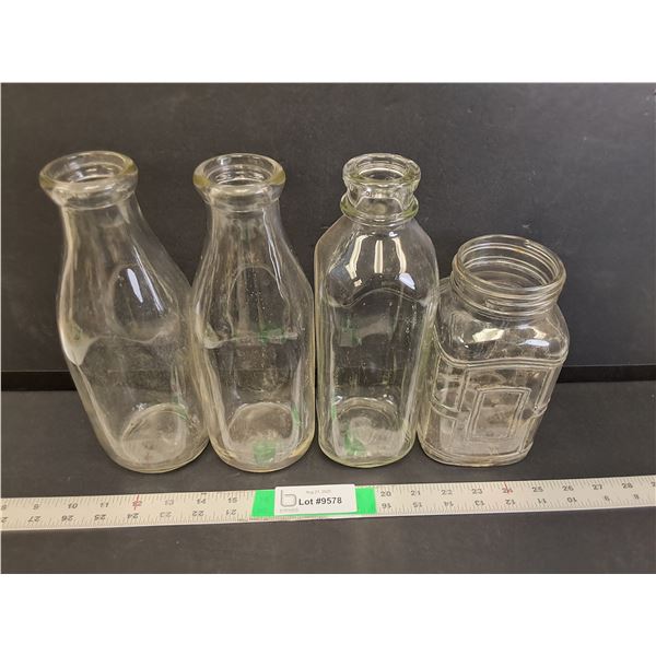 (4) Vintage Glass Bottles Up to 10" Tall