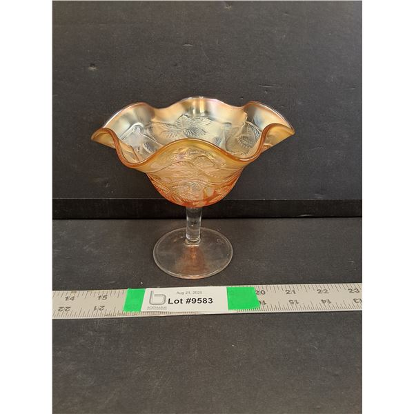 Blackberry Patterned Footed Glass Tray 5" Tall