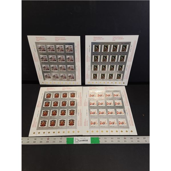 (4) Pages of Masterpieces of Canadian Art Stamps 1989-92