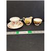 Image 1 : (4) Tea Set Items- Creamer, Sugar Bowl, Teacup, Plate