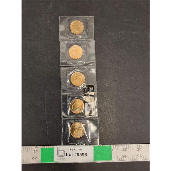 (5) Saskatchewan Roughrider Centennial Loonies