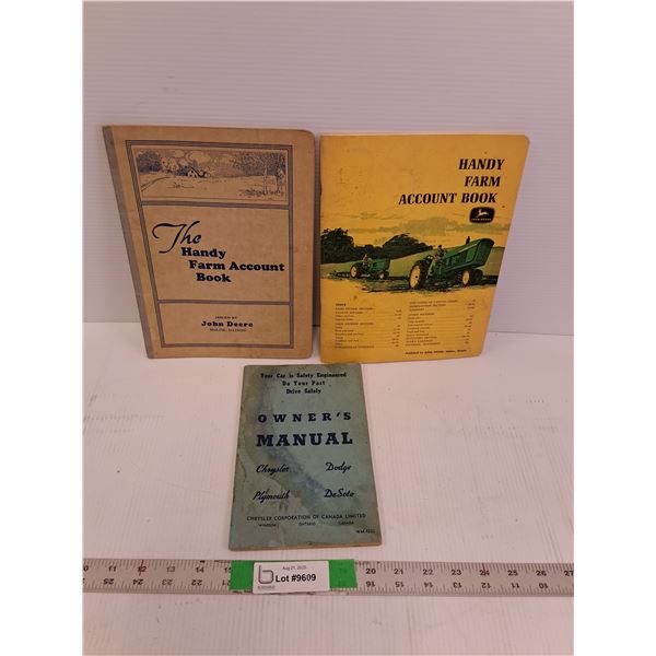 (2) Vintage John Deere Farm Accounting Books & Chrysler Owner's Manual
