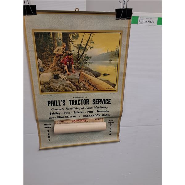 Phill's Tractor Service Vintage Wall Calendar - 1948