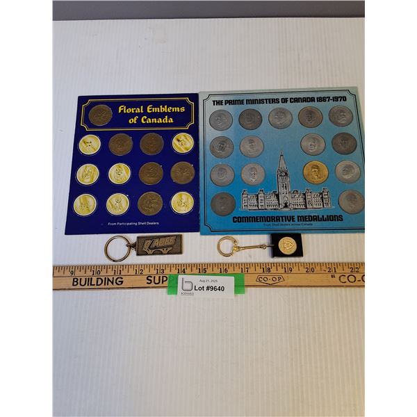 Prime Ministers Commemorati Medallions & Floral Emblems Tokens & Saskatoon Blades & U of S Key Chain