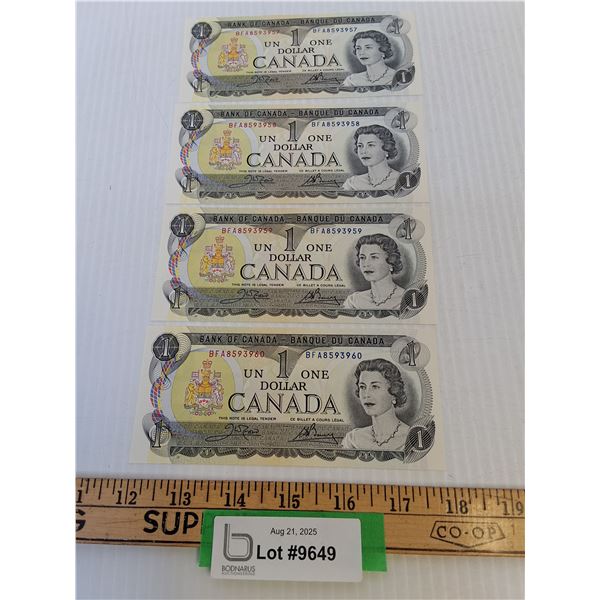 ^(4) Canadian One Dollar Bills (Sequential Series of Numbers) - 1973