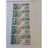 Image 6 : ^(5) Canadian Twenty Dollar Bills (Sequential Order) - Issued 2004, Printed 2010 - Uncirculated