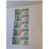 Image 6 : ^(5) Canadian Twenty Dollar Bills (Sequential Order) - Issued 2004, Printed 2010 - Uncirculated
